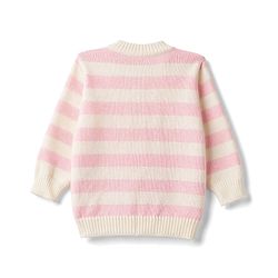 Babyhug Knit Full Sleeves Striped Sweater Set with Cap and Booties - White & Pink