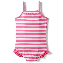 Babyhug Disney Sleeveless V Cut Swimsuit with Frill Design & Minnie Mouse Print - Pink