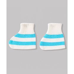 Babyhug Knit Full Sleeves Striped 4 Piece Sweater & Pant Set With Cap & Booties - Light Blue