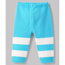 Babyhug Knit Full Sleeves Striped 4 Piece Sweater & Pant Set With Cap & Booties - Light Blue