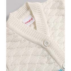 Babyhug Knit Full Sleeves Striped 4 Piece Sweater & Pant Set With Cap & Booties - Light Blue