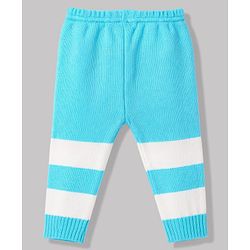 Babyhug Knit Full Sleeves Striped 4 Piece Sweater & Pant Set With Cap & Booties - Light Blue