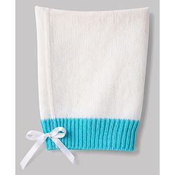 Babyhug Knit Full Sleeves Striped 4 Piece Sweater & Pant Set With Cap & Booties - Light Blue