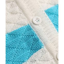 Babyhug Knit Full Sleeves Striped 4 Piece Sweater & Pant Set With Cap & Booties - Light Blue