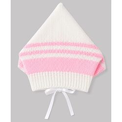Babyhug Knit Full Sleeves Striped 4 Piece Sweater & Pant Set With Cap & Booties - Pink