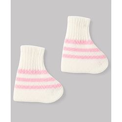 Babyhug Knit Full Sleeves Striped 4 Piece Sweater & Pant Set With Cap & Booties - Pink