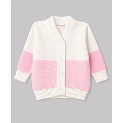 Babyhug Knit Full Sleeves Striped 4 Piece Sweater & Pant Set With Cap & Booties - Pink