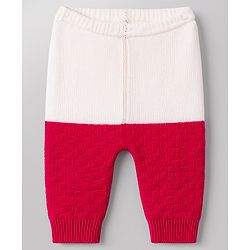 Babyhug Knit Full Sleeves Front Open Colour Block Sweater Set with Cap & Booties - Red & White