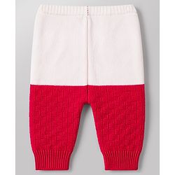 Babyhug Knit Full Sleeves Front Open Colour Block Sweater Set with Cap & Booties - Red & White