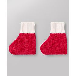 Babyhug Knit Full Sleeves Front Open Colour Block Sweater Set with Cap & Booties - Red & White