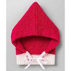 Babyhug Knit Full Sleeves Front Open Colour Block Sweater Set with Cap & Booties - Red & White