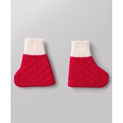 Babyhug Knit Full Sleeves Front Open Colour Block Sweater Set with Cap & Booties - Red & White