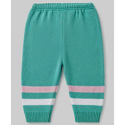 Babyhug Knit Full Sleeves Striped Sweater Set With Booties & Cap - Mint