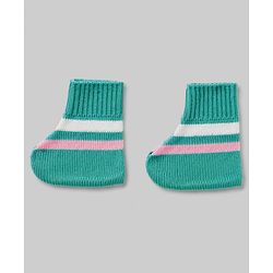 Babyhug Knit Full Sleeves Striped Sweater Set With Booties & Cap - Mint