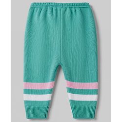 Babyhug Knit Full Sleeves Striped Sweater Set With Booties & Cap - Mint