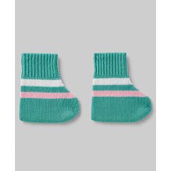 Babyhug Knit Full Sleeves Striped Sweater Set With Booties & Cap - Mint