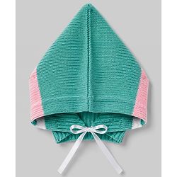 Babyhug Knit Full Sleeves Striped Sweater Set With Booties & Cap - Mint