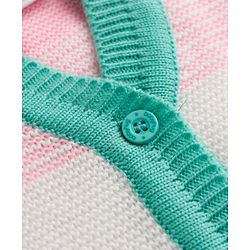 Babyhug Knit Full Sleeves Striped Sweater Set With Booties & Cap - Mint
