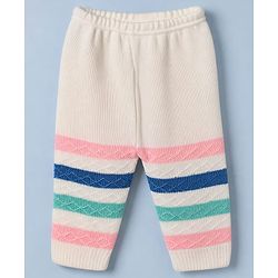 Babyhug Knit Full Sleeves Stripe Sweater Set With Cap and Booties - White