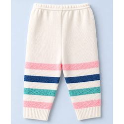Babyhug Knit Full Sleeves Stripe Sweater Set With Cap and Booties - White