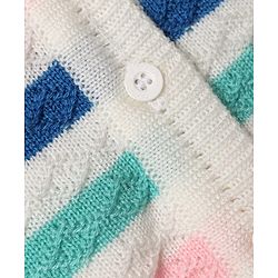 Babyhug Knit Full Sleeves Stripe Sweater Set With Cap and Booties - White