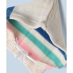 Babyhug Knit Full Sleeves Stripe Sweater Set With Cap and Booties - White