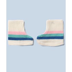 Babyhug Knit Full Sleeves Stripe Sweater Set With Cap and Booties - White