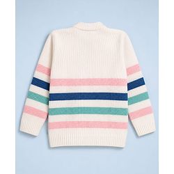 Babyhug Knit Full Sleeves Stripe Sweater Set With Cap and Booties - White
