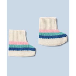Babyhug Knit Full Sleeves Stripe Sweater Set With Cap and Booties - White