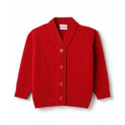 Babyhug Knit Full Sleeves Solid 4 Piece Sweater & Pant Set With Cap & Booties - Red