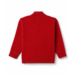Babyhug Knit Full Sleeves Solid 4 Piece Sweater & Pant Set With Cap & Booties - Red