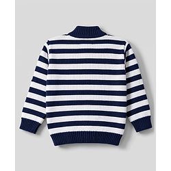 Babyhug Knit Full Sleeves Striped Sweater Set With Booties & Cap - Navy Blue
