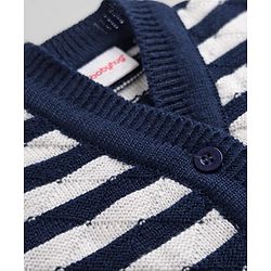 Babyhug Knit Full Sleeves Striped Sweater Set With Booties & Cap - Navy Blue