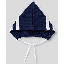 Babyhug Knit Full Sleeves Striped Sweater Set With Booties & Cap - Navy Blue