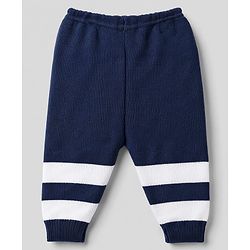 Babyhug Knit Full Sleeves Striped Sweater Set With Booties & Cap - Navy Blue