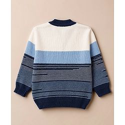 Babyhug Knit Full Sleeves Striped Sweater Set With Cap & Booties - Navy Blue