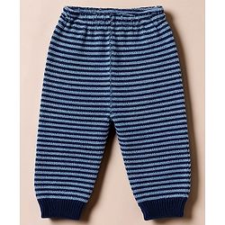 Babyhug Knit Full Sleeves Striped Sweater Set With Cap & Booties - Navy Blue
