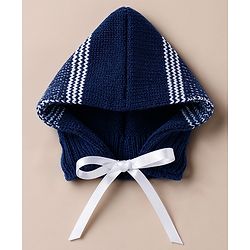 Babyhug Knit Full Sleeves Striped Sweater Set With Cap & Booties - Navy Blue
