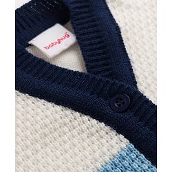 Babyhug Knit Full Sleeves Striped Sweater Set With Cap & Booties - Navy Blue