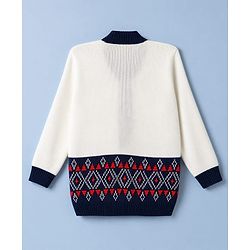 Babyhug Knit Full Sleeves Front Open Argyle Designed Sweater Set with Cap & Booties - Navy & White