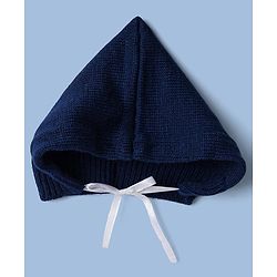 Babyhug Knit Full Sleeves Front Open Argyle Designed Sweater Set with Cap & Booties - Navy & White