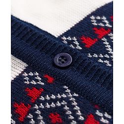 Babyhug Knit Full Sleeves Front Open Argyle Designed Sweater Set with Cap & Booties - Navy & White
