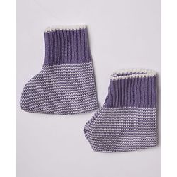 Babyhug Knit Full Length Four Piece Sweater Sets with Full Sleeves and Striped Print in Purple for 6-9 Months