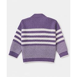 Babyhug Knit Full Length Four Piece Sweater Sets with Full Sleeves and Striped Print in Purple for 6-9 Months