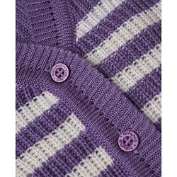 Babyhug Knit Full Length Four Piece Sweater Sets with Full Sleeves and Striped Print in Purple for 6-9 Months