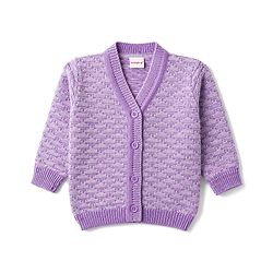 Babyhug Knit Full Sleeves Solid Textured Sweater Set With Booties & Cap - Purple