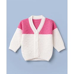 Babyhug Knit Sweater Set and Cap with Full Sleeves and Color Block in Pink