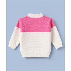 Babyhug Knit Sweater Set and Cap with Full Sleeves and Color Block in Pink