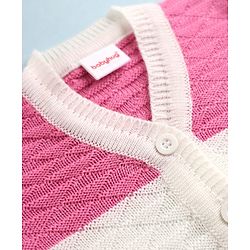 Babyhug Knit Sweater Set and Cap with Full Sleeves and Color Block in Pink