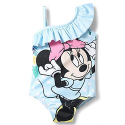 Babyhug Disney Sleeveless V Cut Swimsuit With Minnie Mouse Graphic - Light Blue